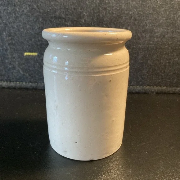 Vintage Stoneware Crock Utensil Holder MF G Stamp Cream Glaze Farmhouse Pottery - Picture 1 of 7